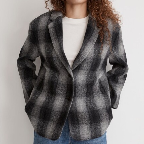 Madewell Jackets & Blazers - Madewell Dorset Blazer Coat 100% Wool Buffalo Check Women's Medium Oversized